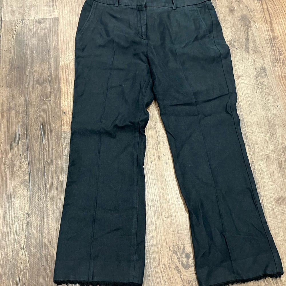 MaxMara Weekend Women's Black Cotton Linen Trousers with Raw Hem